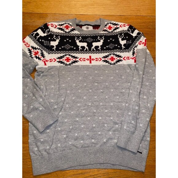 Holiday Reindeer Pattern Mens Gray Sweater - Picture 1 of 4